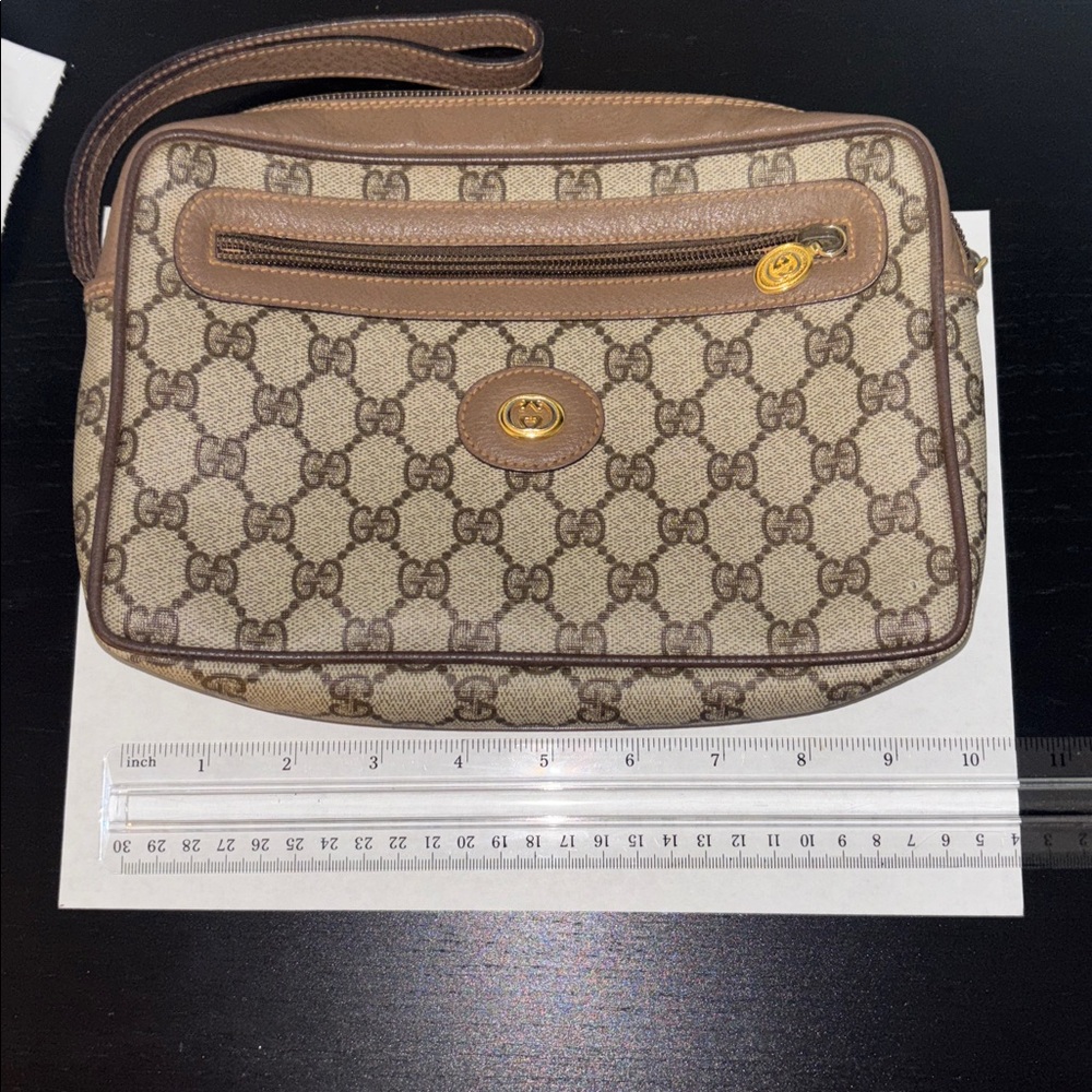 Gucci Beige and Brown Monogram Wristlet Pouch - Picture 9 of 9